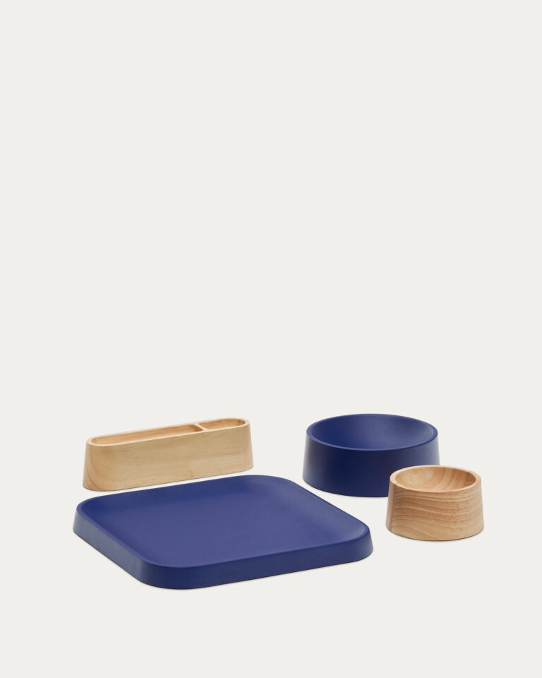 Set Bletz de platos para aperitivo de madera de acacia con acabado natural y azul FSC 100%