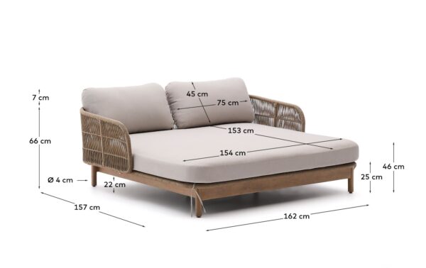 Tumbona doble Catalina de cuerda beige y madera maciza de acacia FSC 100%