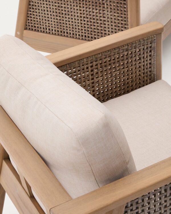 Set Alabe de sofá de 2 plazas, 2 sillones y mesa de centro de madera de acacia FSC 100%