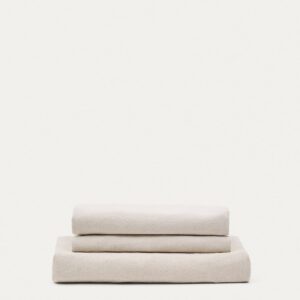 Funda para sofá Zenira 3 plazas con cojines de algodón y lino beige 230 cm