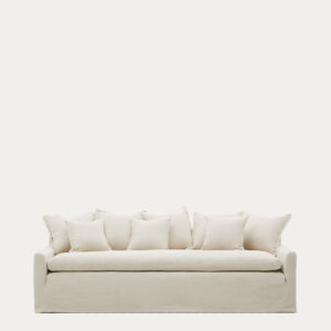 Sofá desenfundable Zenira 3 plazas con cojines de algodón y lino beige 230 cm