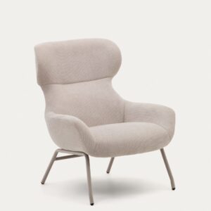 Butaca Belina de chenilla beige y acero con acabado beige FSC 100%