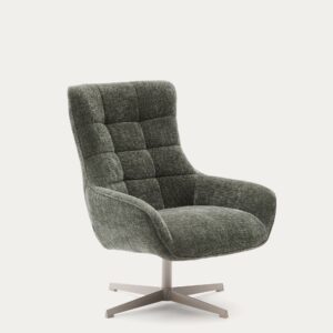Butaca giratoria Teryl de chenilla verde y metal con acabado gris FSC 100%