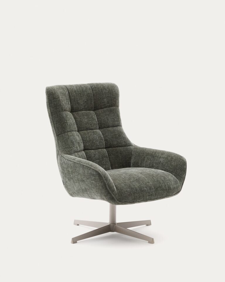 Butaca giratoria Teryl de chenilla verde y metal con acabado gris FSC 100%
