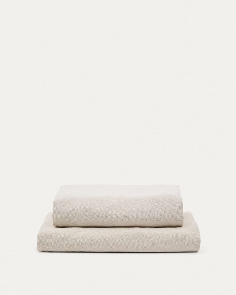 Funda reposapiés Zenira de algodón y lino beige 90 x 90 cm
