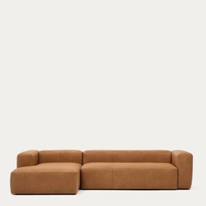 Sofá Blok de piel marrón 4 plazas chaise longue izquierdo 330 cm