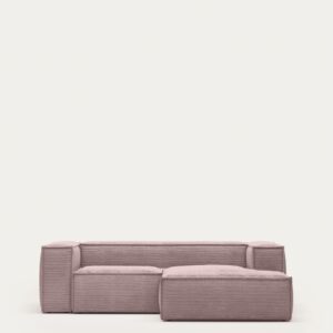 Sofá Blok 2 plazas chaise longue derecho pana gruesa rosa 240 cm