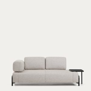 Sofá Compo 2 plazas beige grisáceo con bandeja grande y estructura de metal negro 200 cm F
