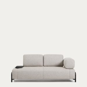 Sofá Compo 2 plazas beige grisáceo con bandeja pequeña y estructura de metal negro 200 cm