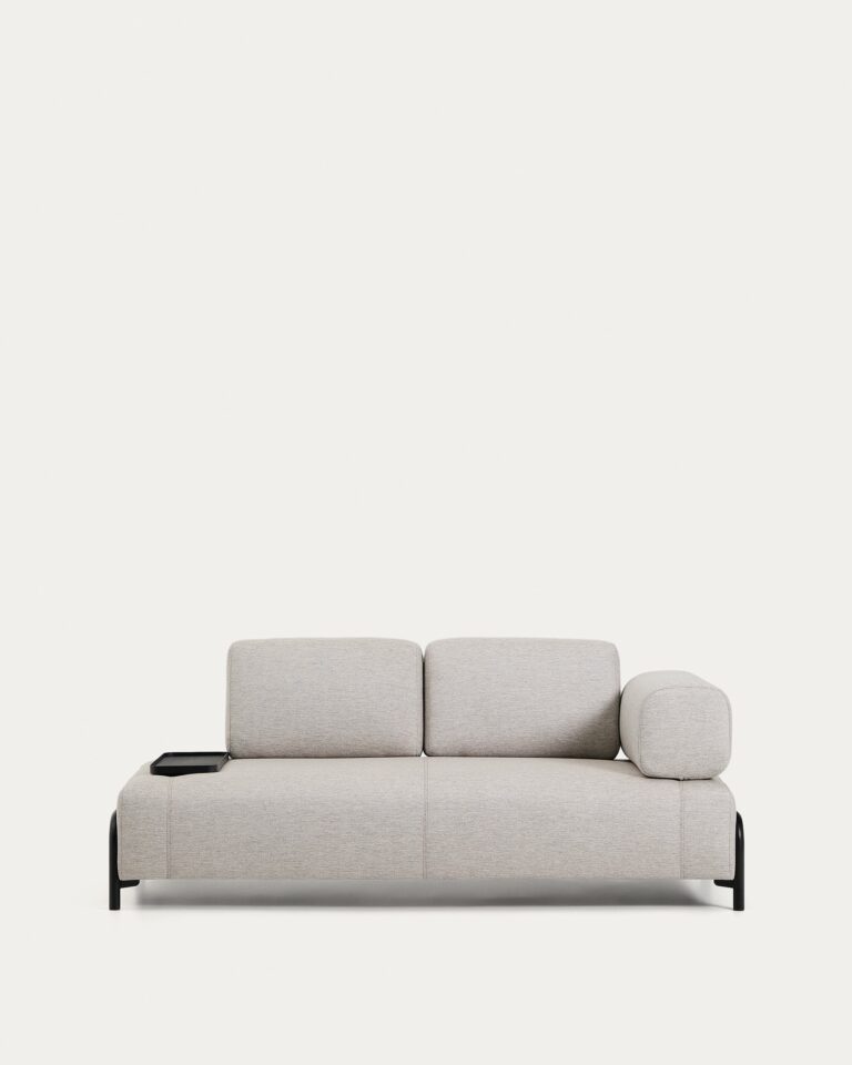 Sofá Compo 2 plazas beige grisáceo con bandeja pequeña y estructura de metal negro 200 cm