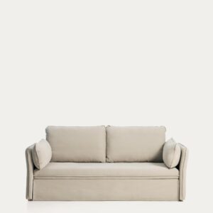 Sofá cama Tanit blanco y patas de madera maciza de haya con acabado natural 210 cm FSC Mix