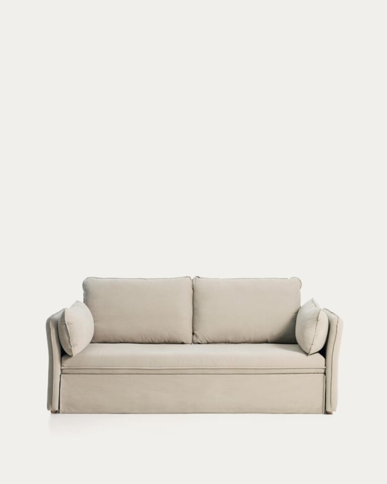 Sofá cama Tanit blanco y patas de madera maciza de haya con acabado natural 210 cm FSC Mix