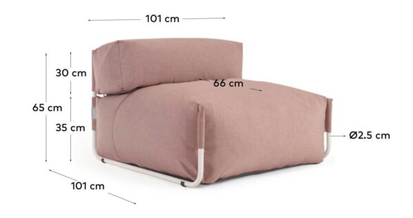 Puf sofá modular con respaldo 100% exterior Square terracota y aluminio blanco 101x101 cm