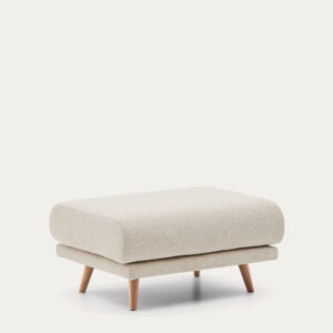 Reposapiés Karin de chenilla beige y patas de madera maciza de haya con acabado tono natur