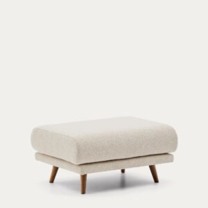 Reposapiés Karin de chenilla beige y patas de madera maciza de haya con acabado tono nogal