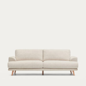Sofá Karin 3 plazas beige y patas de madera maciza de haya con acabado tono natural 228 cm