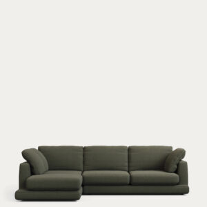Sofá Gala 4 plazas de chenilla con chaise longue izquierdo verde oscuro FSC Mix Credit 300