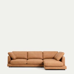 Sofá Gala 4 plazas de piel con chaise longue derecho marrón 300 cm