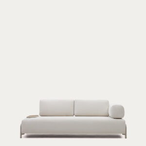 Sofá Compo 3 plazas chenilla beige, bandeja pequeña chapa roble y estructura metal beige 2