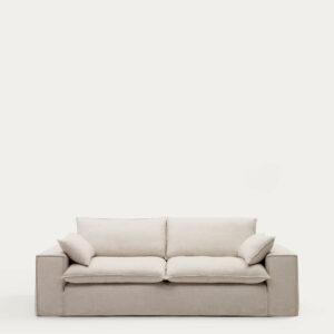 Sofá desenfundable Anarela 3 plazas con cojines de lino beige FSC Mix Credit 280 cm