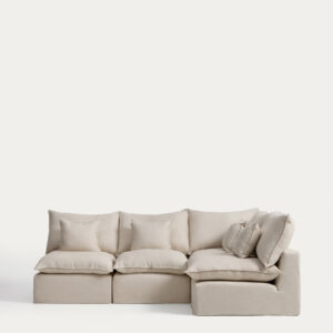 Sofá rinconero modular desenfundable Anarela 4 plazas de lino y viscosa beige 287 x 197 cm