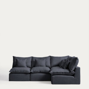 Sofá rinconero modular desenfundable Anarela 4 plazas de lino y viscosa gris oscuro 287 x