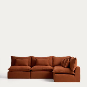 Sofá rinconero modular desenfundable Anarela 6 plazas de lino terracota 327 x 217 cm / 217