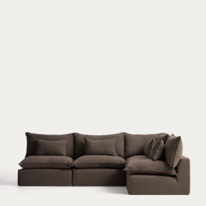 Sofá rinconero modular desenfundable Anarela 6 plazas de lino topo 327 x 217 cm / 217 x 32