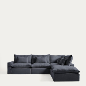 Sofá rinconero modular desenfundable Anarela 6 plazas de lino y viscosa gris oscuro 347 x