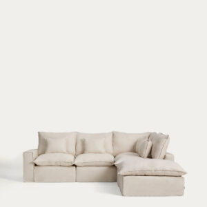 Sofá rinconero modular desenfundable Anarela 4 plazas de lino y viscosa beige 307 x 287 cm