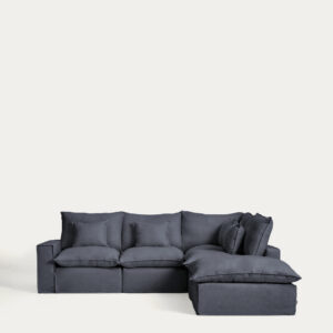 Sofá rinconero modular desenfundable Anarela 4 plazas de lino y viscosa gris oscuro 307 x