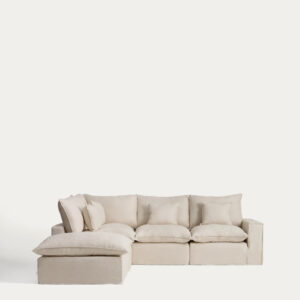 Sofá rinconero modular desenfundable Anarela 4 plazas de lino y viscosa beige 287 x 307 cm
