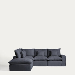 Sofá rinconero modular desenfundable Anarela 4 plazas de lino y viscosa gris oscuro 287 x