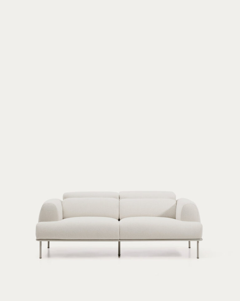 Sofá Aurum 2 plazas chenilla crudo con cabecero reclinable y base de metal beige mate 214