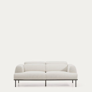 Sofá Aurum 2 plazas chenilla crudo con cabecero reclinable y base de metal gris mate 214 c