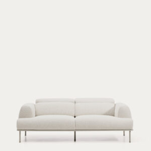 Sofá Aurum 3 plazas chenilla crudo con cabecero reclinable y base de metal beige mate 234