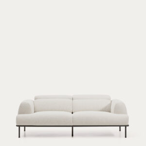 Sofá Aurum 3 plazas chenilla crudo con cabecero reclinable y base de metal gris mate 234 c