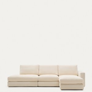 Sofá modular desenfundable Alea 5 plazas chenilla chaise longue derecho crudo 340 cm