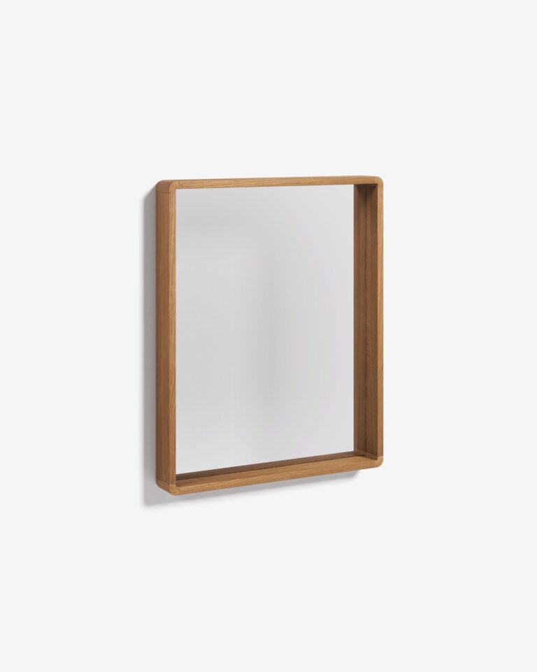 Espejo Kuveni de madera maciza de teca 80 x 65 cm