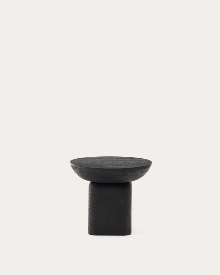 Mesa auxiliar Ovak de madera maciza de acacia con acabado negro FSC 100% Ø50 cm