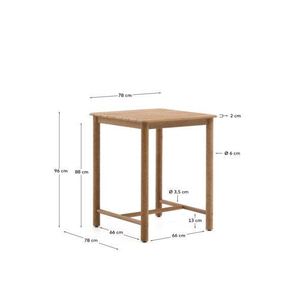 Mesa alta Sori de madera maciza de acacia FSC 100% 78 x 78 cm