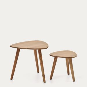 Set Duvani de 2 mesas auxiliares de madera maciza de acacia con acabado blanqueado