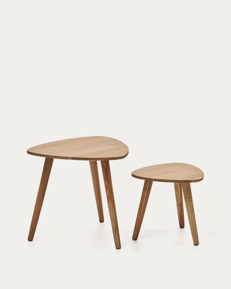 Set Duvani de 2 mesas auxiliares de madera maciza de acacia con acabado blanqueado
