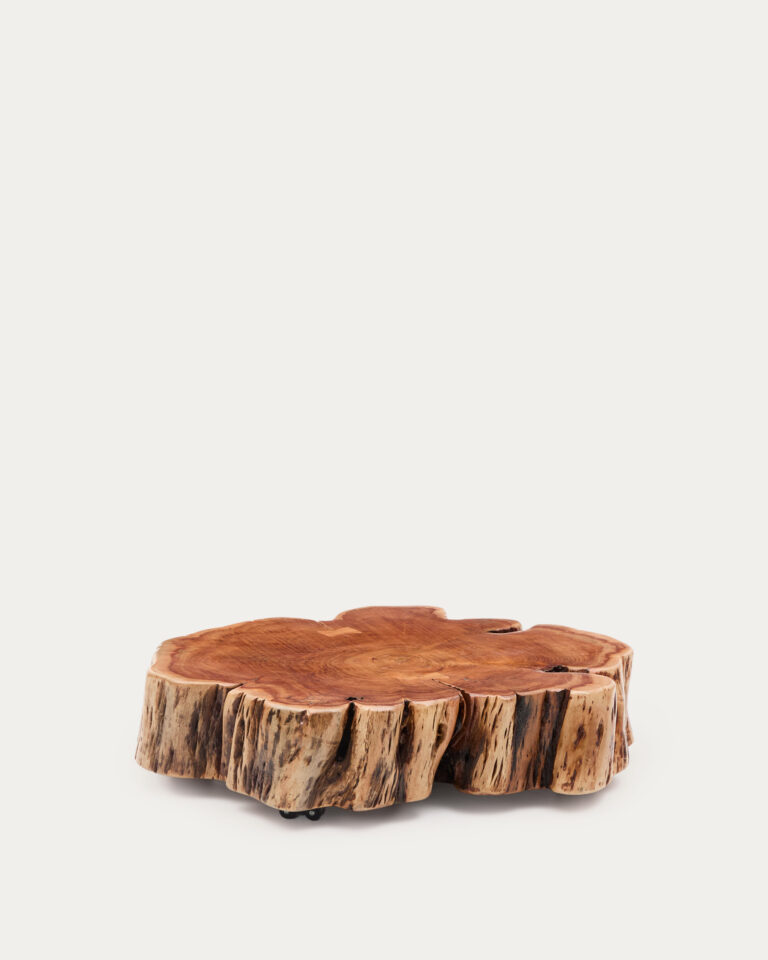 Mesa de centro Nuvine de madera maciza de acacia con acabado blanqueado con ruedas Ø65 cm