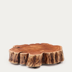 Mesa de centro Nuvine de madera maciza de acacia con acabado blanqueado con ruedas Ø85 cm