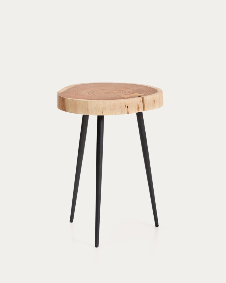 Mesa auxiliar Tanive de madera maciza de acacia con acabado blanqueado y patas de acero ne