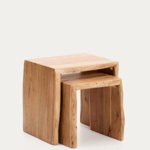 Set Lomiri de 2 mesas auxiliares nido de madera maciza de acacia con acabado blanqueado 50