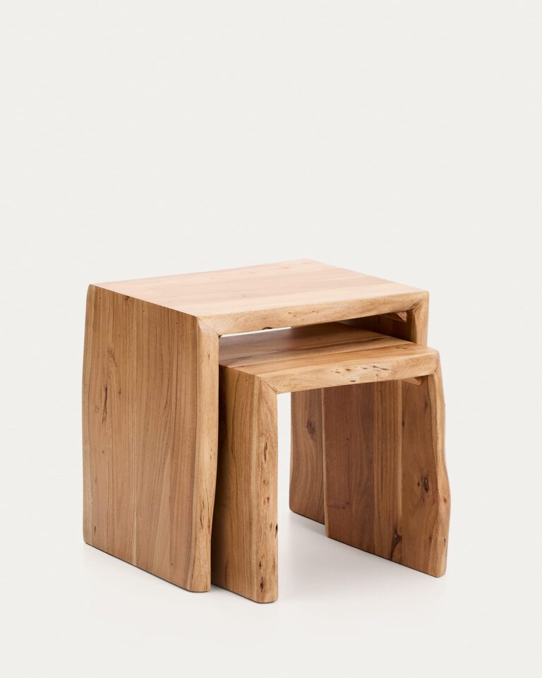 Set Lomiri de 2 mesas auxiliares nido de madera maciza de acacia con acabado blanqueado 50