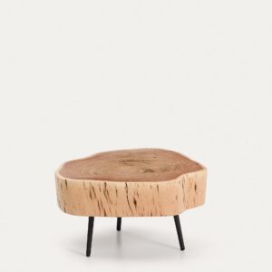 Mesa de centro Tanive de madera maciza de acacia con acabado blanqueado y patas de acero n