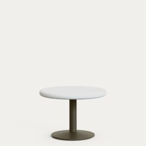 Mesa redonda de exterior Esilda con sobre de cemento blanco Ø70cm y pie de acero verde Ø42